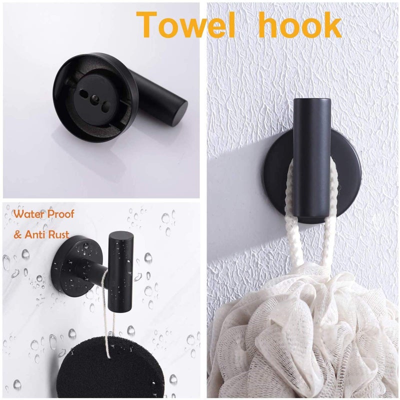Nolimas 5Pieces Matte Black Bathroom Hardware Set Included 16" Lengthen Hand Towel Bar,Toilet Paper Holder,3pcs Robe Towel Hooks SUS304 Stainless Steel Bathroom Accessories Kit - Image 3